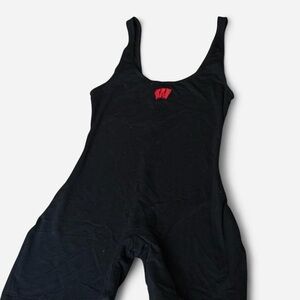 Black Sleeveless Bodysuit with Red Logo